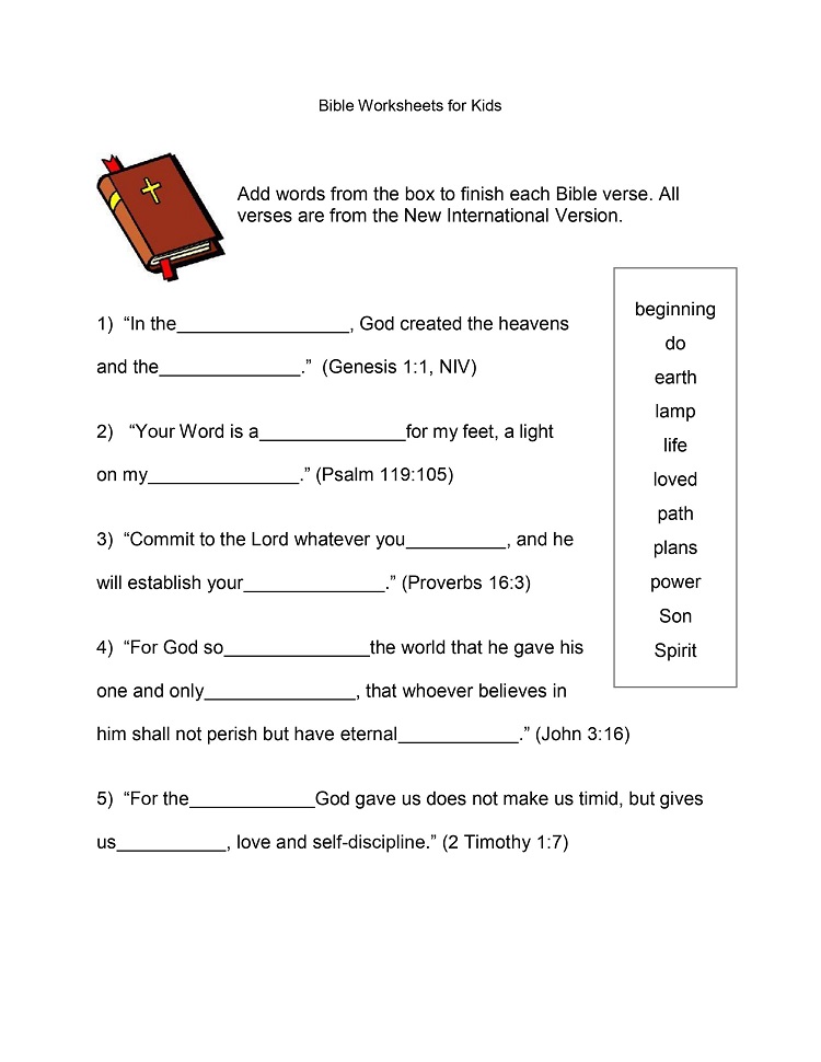 Bible Worksheet Kids